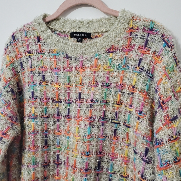Strut & Bolt Colorful Tweed Knit Metallic Thread Crewneck Sweater Medium - Picture 4 of 8
